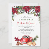 ポインセチアのクリスマス・クッキー＆ココアのホリデーパーティー 招待状 (正面)