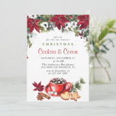ポインセチアのクリスマス・クッキー＆ココアのホリデーパーティー 招待状 (スタンド正面)