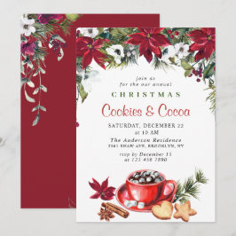 ポインセチアのクリスマス・クッキー&ココアのホリデーパーティー 招待状