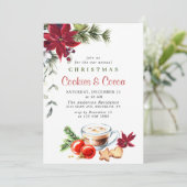 ポインセチアのクリスマス・クッキー＆ココアのホリデーパーティー 招待状 (スタンド正面)