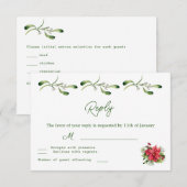 ポインセチアのグリーンウェディングの葉の出欠確認 出欠カード (正面/裏面)