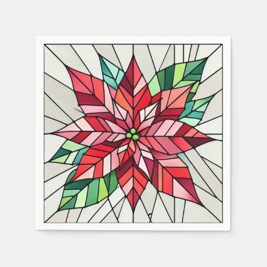ポインセチアのステンドグラスフェスティバル花模様デコページ スタンダードカクテルナプキン (正面)