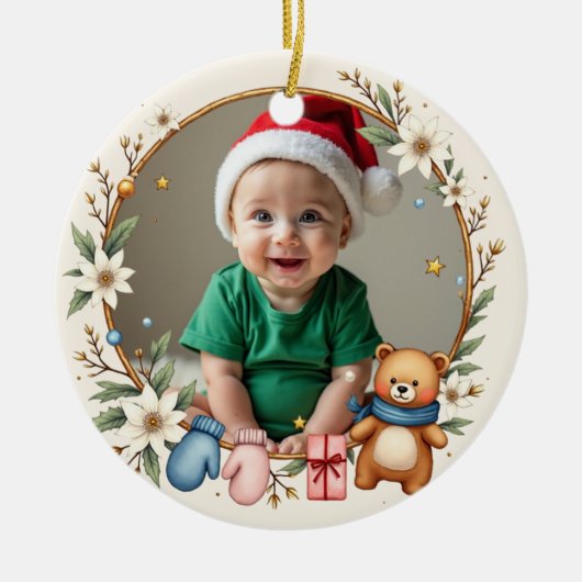 ポインセチアのスナグルズ 両面タイプのファーストクリスマス オーナメント (正面)