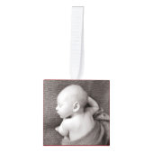 ポインセチアのニットパターン キューブオーナメント (正面)