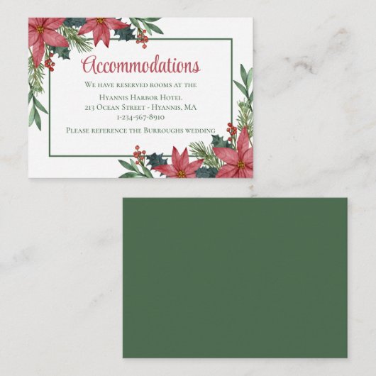 ポインセチアのフラワークリスマスウェディングの宿泊施設 エンクロージャーカード (正面/裏面)
