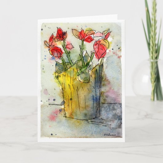 ポインセチアのホリデーグリーティングカード シーズンカード (正面)