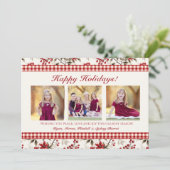 ポインセチアのホリーデイ・フォトカード ギンガムボーダー シーズンカード (スタンド正面)