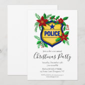 ポインセチアのメリークリスマス付警察バッジ 招待状 (正面/裏面)