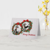 ポインセチアのリースのレトロの黒いプードル カード (黄色い花)