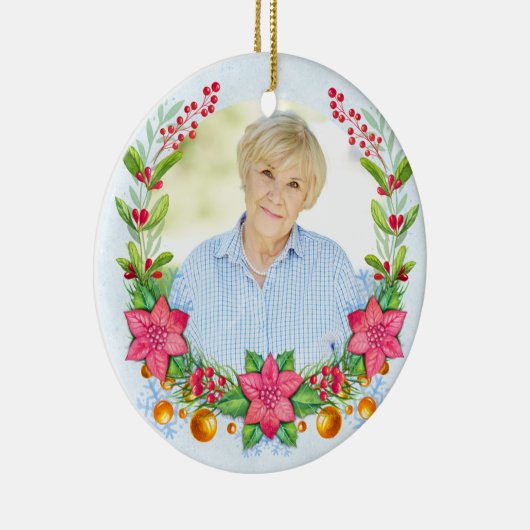 ポインセチアのリースの写真の記念物のクリスマス セラミックオーナメント (右)