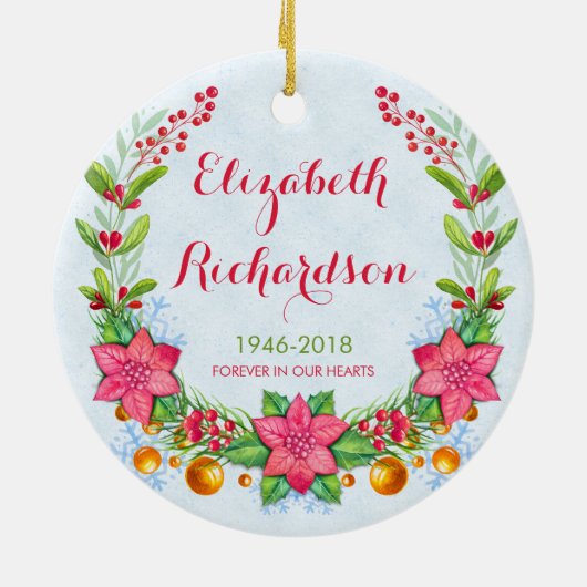 ポインセチアのリースの写真の記念物のクリスマス セラミックオーナメント (裏面)