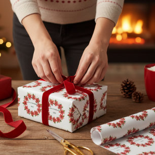 ポインセチアのリース "メリークリスマス 2025 ラッピングペーパー