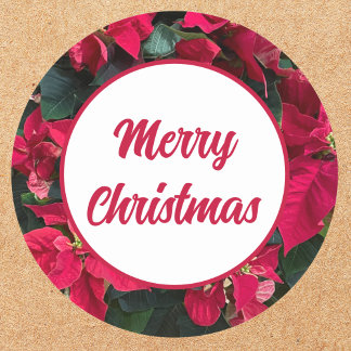 ポインセチアの写真 赤いメリークリスマス ラウンドシール