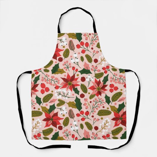 ポインセチアの冬の休日 エプロン (正面)