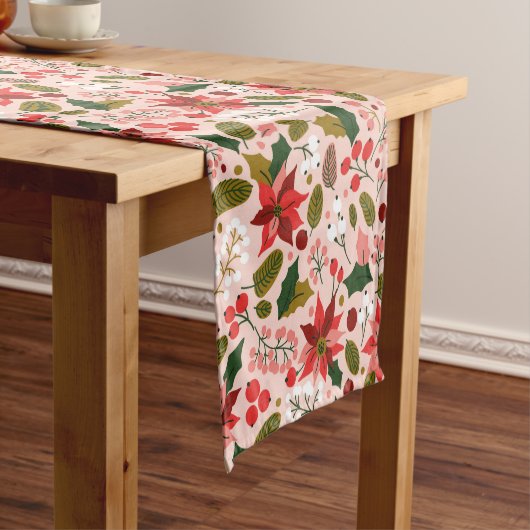 ポインセチアの冬の休日 ショートテーブルランナー (インサイチュ)