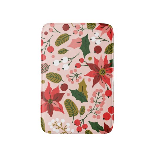 ポインセチアの冬の休日 バスマット (正面縦)