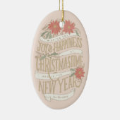 ポインセチアの大枝とバナーの写真 セラミックオーナメント (右)