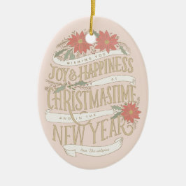 ポインセチアの大枝とバナーの写真 セラミックオーナメント