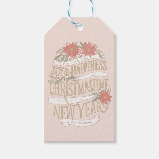 ポインセチアの大枝とバナー ギフトタグ (正面)