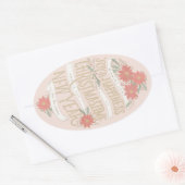 ポインセチアの大枝とバナー 楕円形シール (封筒)