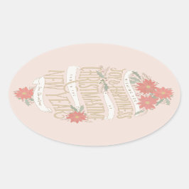 ポインセチアの大枝とバナー 楕円形シール