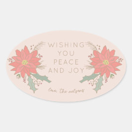 ポインセチアの大枝とバナー 楕円形シール