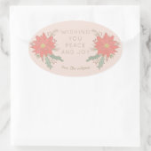 ポインセチアの大枝とバナー 楕円形シール (バッグ)