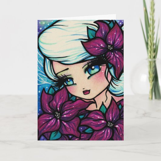 ポインセチアの妖精の冬の妖精のクリスマスの芸術カード シーズンカード (正面)