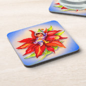 ポインセチアの愛らしいクリスマス小妖精や小人 コースター (左側)