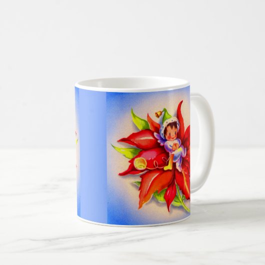 ポインセチアの愛らしい小妖精や小人 コーヒーマグカップ (正面右)