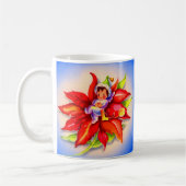 ポインセチアの愛らしい小妖精や小人 コーヒーマグカップ (左)