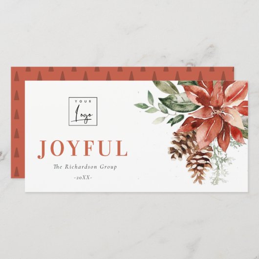 ポインセチアの木の楽しいクリスマスロゴ ビジネス シーズンカード (正面/裏面)