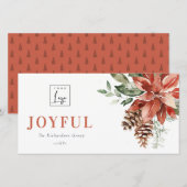 ポインセチアの松の木のクリスマスロゴ ビジネススタイル シーズンカード (正面/裏面)