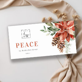 ポインセチアの松の木の平和なクリスマスロゴ ビジネス シーズンカード