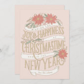 ポインセチアの枝とバナー シーズンカード (正面/裏面)