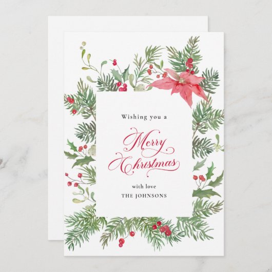 ポインセチアの植物によるクリスマスのボタニカル シーズンカード (正面/裏面)