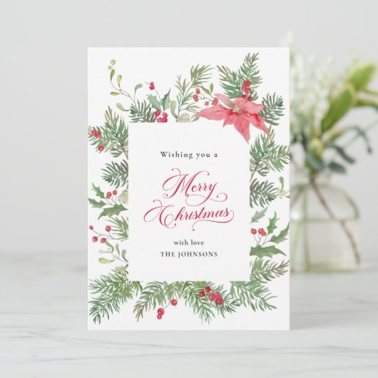 ポインセチアの植物によるクリスマスのボタニカル シーズンカード (スタンド正面)