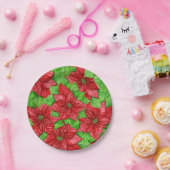 ポインセチアの水の色クリスマスパターン ペーパープレート (パーティー)