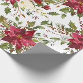 ポインセチアの水彩画の花のクリスマスのギフト ラッピングペーパー (角)