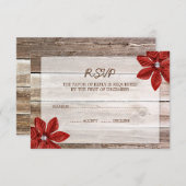 ポインセチアの納屋木製の結婚RSVPの応答カード 出欠カード (正面/裏面)