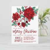 ポインセチアの花とツタの葉の水彩画　クリスマス 招待状 (スタンド正面)