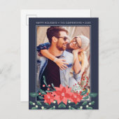 ポインセチアの花とミストルートー | 写真 ホリデー カード (正面/裏面)