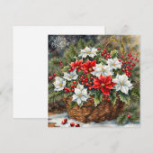 ポインセチアの花と実のクリスマスバスケット シーズンカード (正面/裏面)