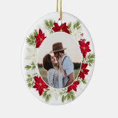 ポインセチアの花と松の丸いクリスマス セラミックオーナメント (右)