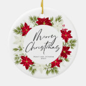 ポインセチアの花と松の丸いクリスマス セラミックオーナメント (裏面)