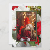 ポインセチアの花のハッピー ホリデー 2 フォト カード (正面)