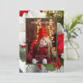 ポインセチアの花のハッピー ホリデー 2 フォト カード (スタンド正面)