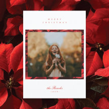 ポインセチアの花びらフレームのフォトクリスマスカード