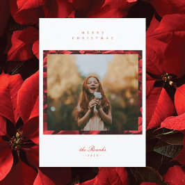 ポインセチアの花びらフレームのフォトクリスマスカード シーズンカード