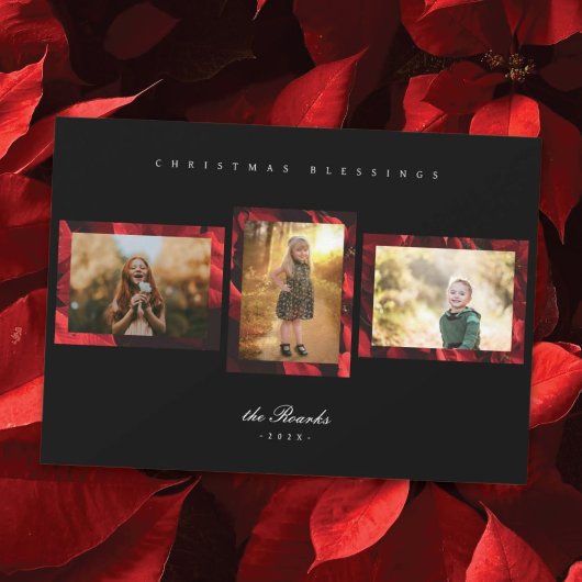 ポインセチアの花弁フレーム3枚の写真のクリスマスカード シーズンカード